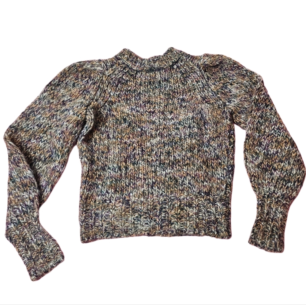 VERONICA BEARD Chaya Space Dye Puff Shoulder Crewneck Cropped Sweater in Multi - Picture 5 of 13